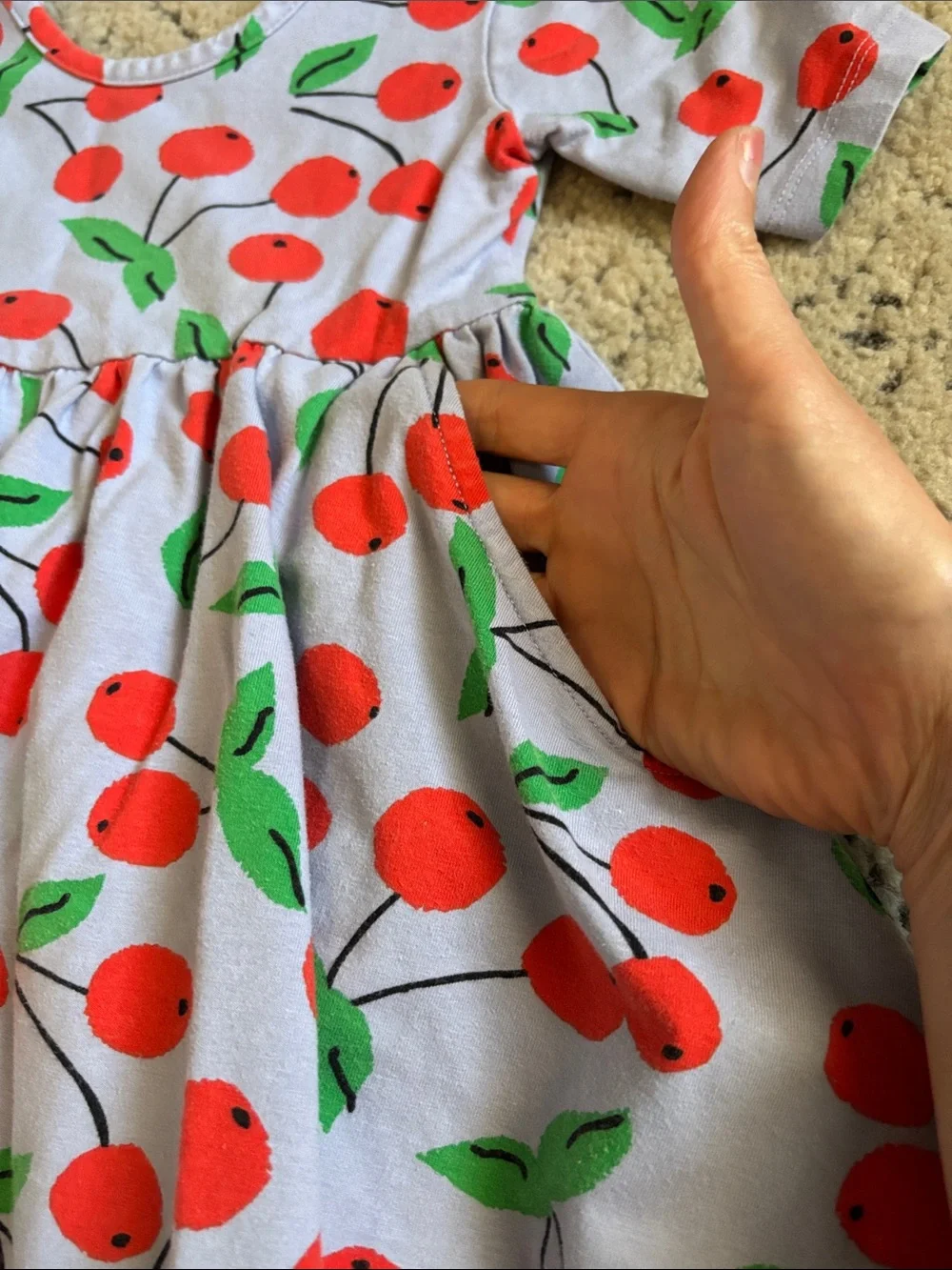 Hanna Andersson Girls Cherry-Print Casual Dress in Red & Green sz 4T
